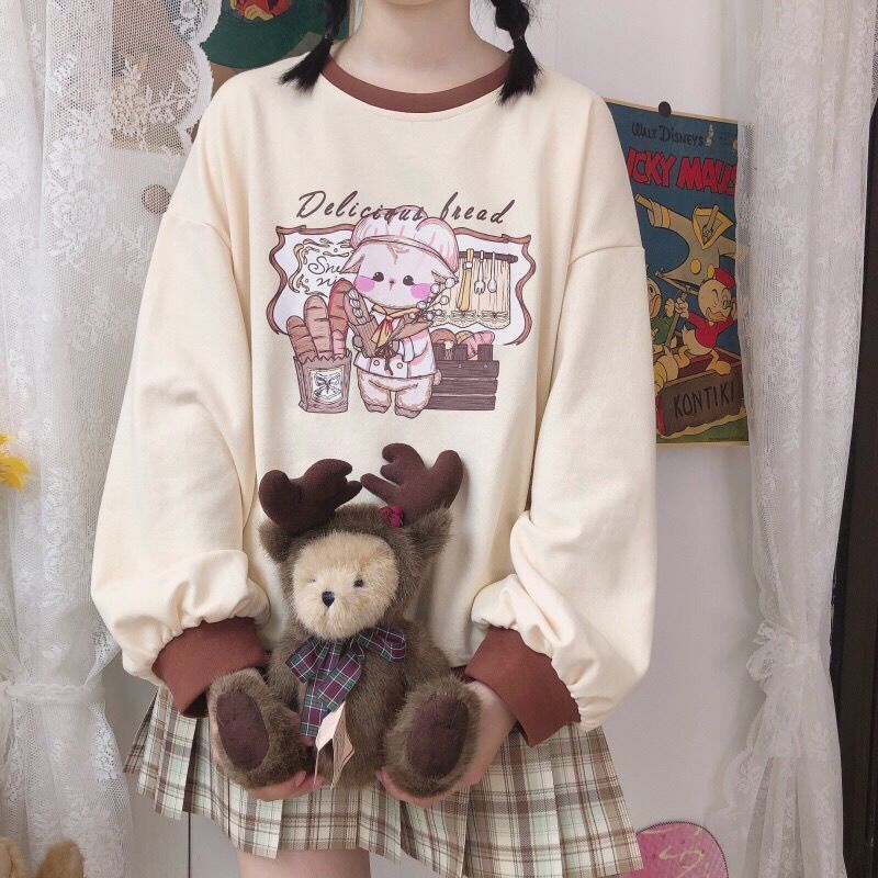 Áo khoác dài tay dáng rộng in hình cừu dễ thương thời trang mùa thu dành cho nữ | BigBuy360 - bigbuy360.vn