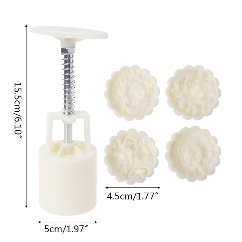 Khuôn Làm Bánh Trung Thu / Bánh Trung Thu / Bấm Tay 4 Ngăn Hình Tròn Họa Tiết Phượng Hoàng Trung Hoa 50g Diy