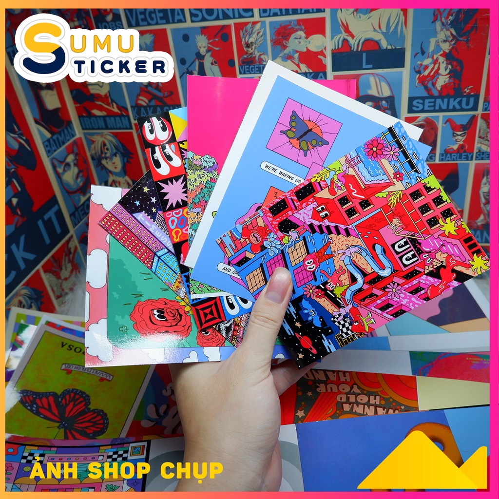 Set 40 tấm dán tường phong cách Indie - Hippie Indie Aesthetic Wall Collage - Cán bảo vệ hình ảnh - Sẵn keo