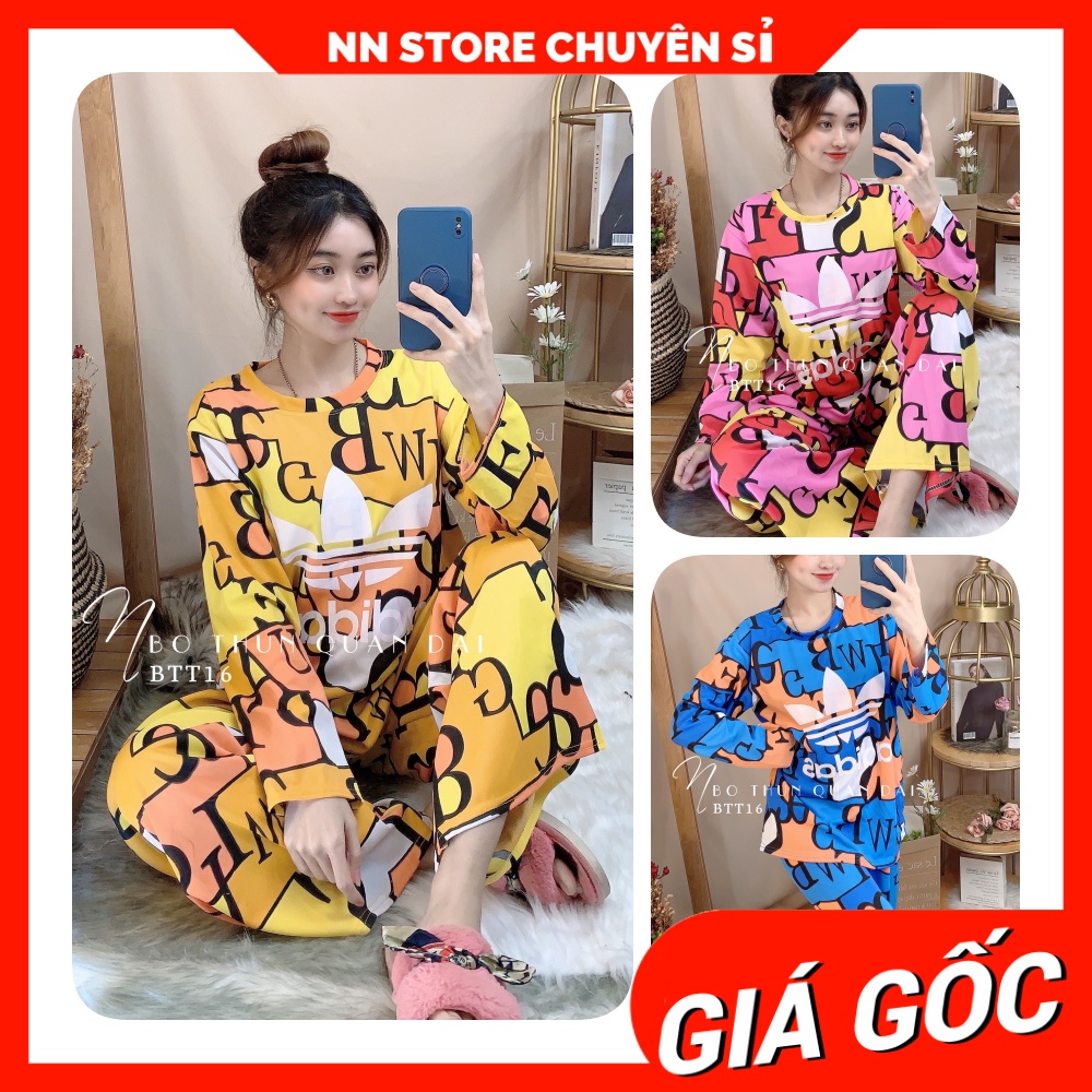 Đồ bộ thun quần dài phối màu mặc nhà dễ thương BTT16 ⚡Ảnh thật⚡