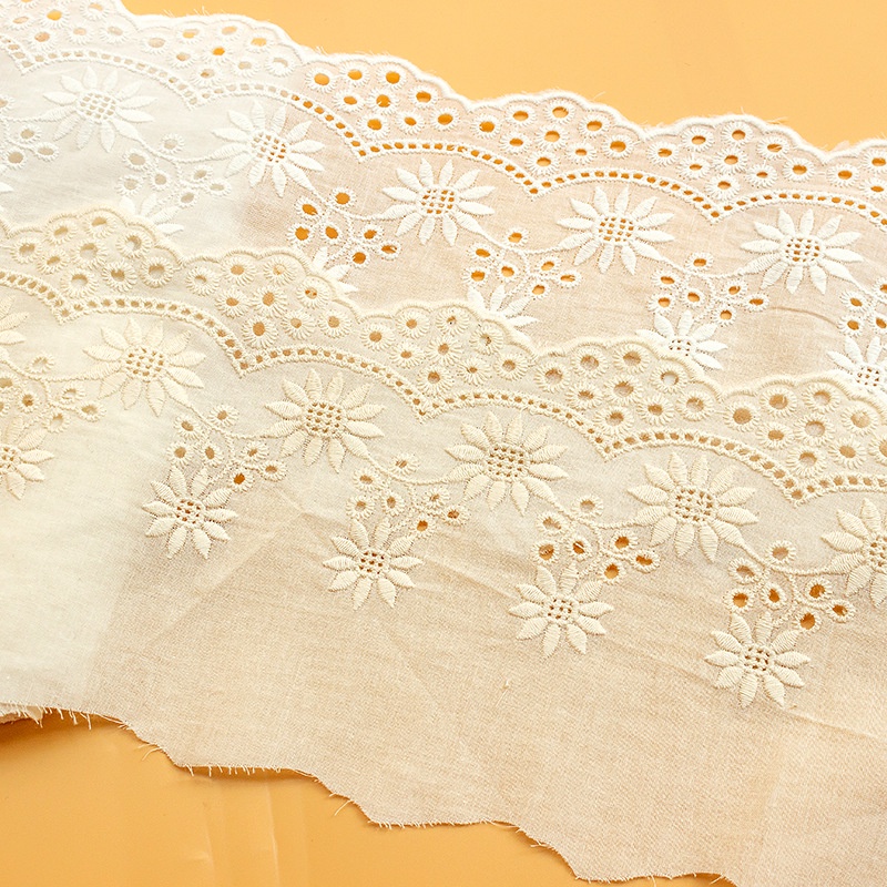 Vải Ren Cotton Dài 1M 14CM Thêu Họa Tiết Hoa Hướng Dương Dùng May Viền Trang Trí Nội Thất trang trí ren