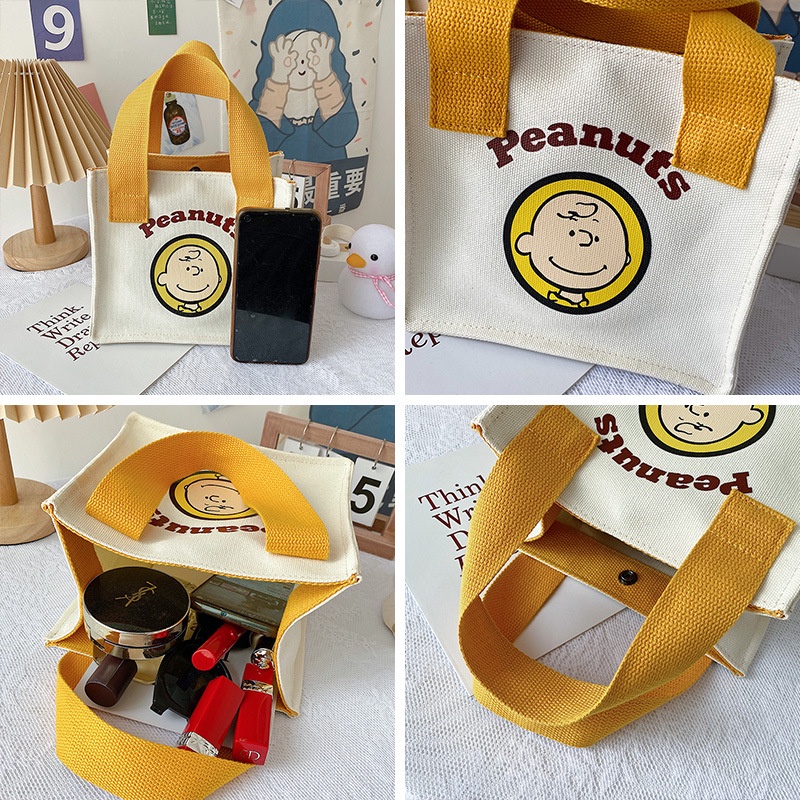 Túi Đựng Cơm Trưa Mini Bằng Vải Bạt In Hình Snoopy Sức Chứa Lớn Đa Năng Thời Trang Cho Nữ