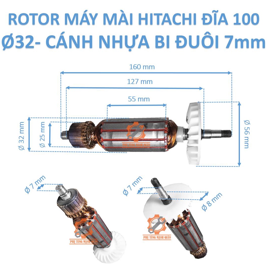 Rotor/ruột máy mài Hitachi thân 29/ thân 32 tặng kèm chối than