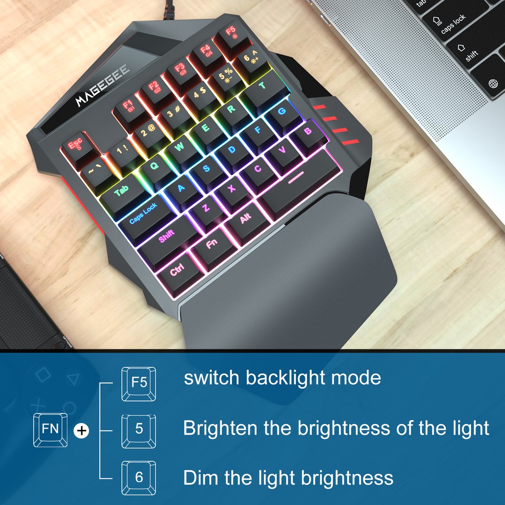 Bàn phím cơ một tay MAGEGEE chơi game mini có dây 35 phím đèn nền cầu vồng thông dụng dành cho điện thoại