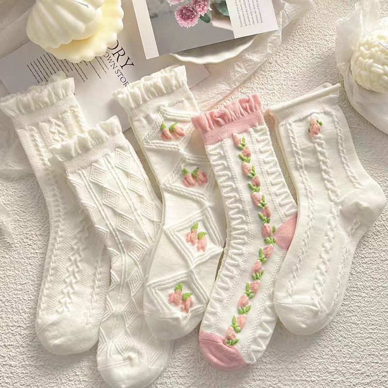 Vớ Ren Mỏng Cổ Cao Nhiều Màu Sắc Thời Trang Phong Cách Nhật Bản Cho Nữ