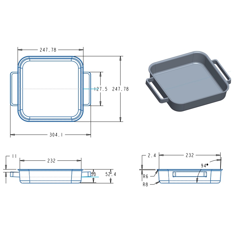 [Chính hãng Edelkochen] Chảo Edelkochen thiết kế vuông độc đáo 3 lớp 23.2 x 23.2 cm