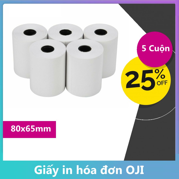 Bộ 5 Cuộn Giấy In Nhiệt Oji Khổ K80 Cho Máy In Bill Đường Kính 65mm (80mm x 65mm) | BigBuy360 - bigbuy360.vn