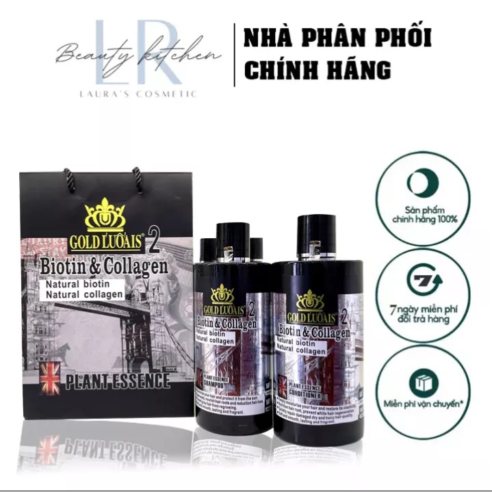 Cặp Gội Xả Gold Luoais Biotin & Collagen Dưỡng Ẩm, Phục Hồi Hư Tổn Từ Sâu Bên Trong