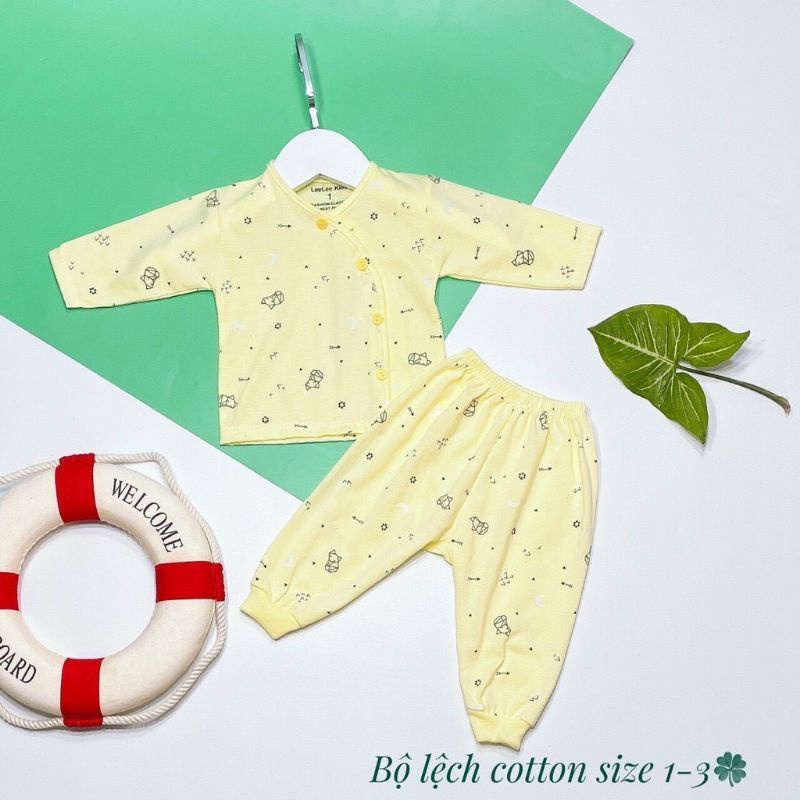 Bộ Quần Áo Dài Sơ Sinh Leelee Kid Cúc Lệch, Vải Cotton Màu Họa Tiết