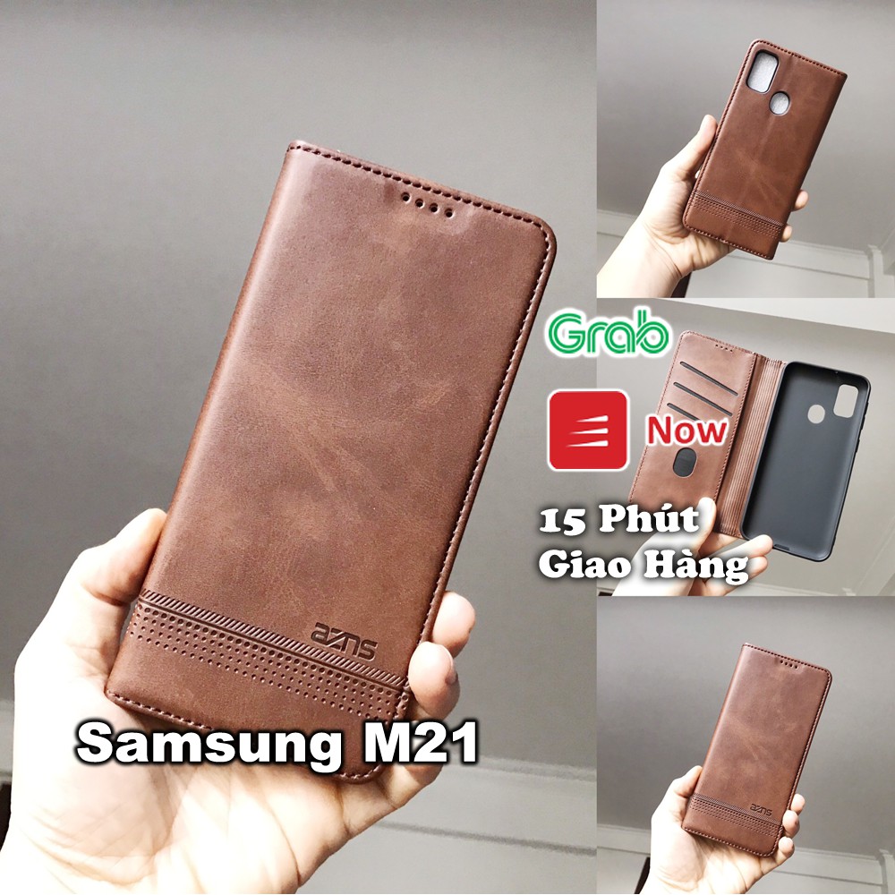 Bao da ốp lưng điện thoại Samsung M21 M20 kèm ví gập nắp da thật mềm mịn - azns