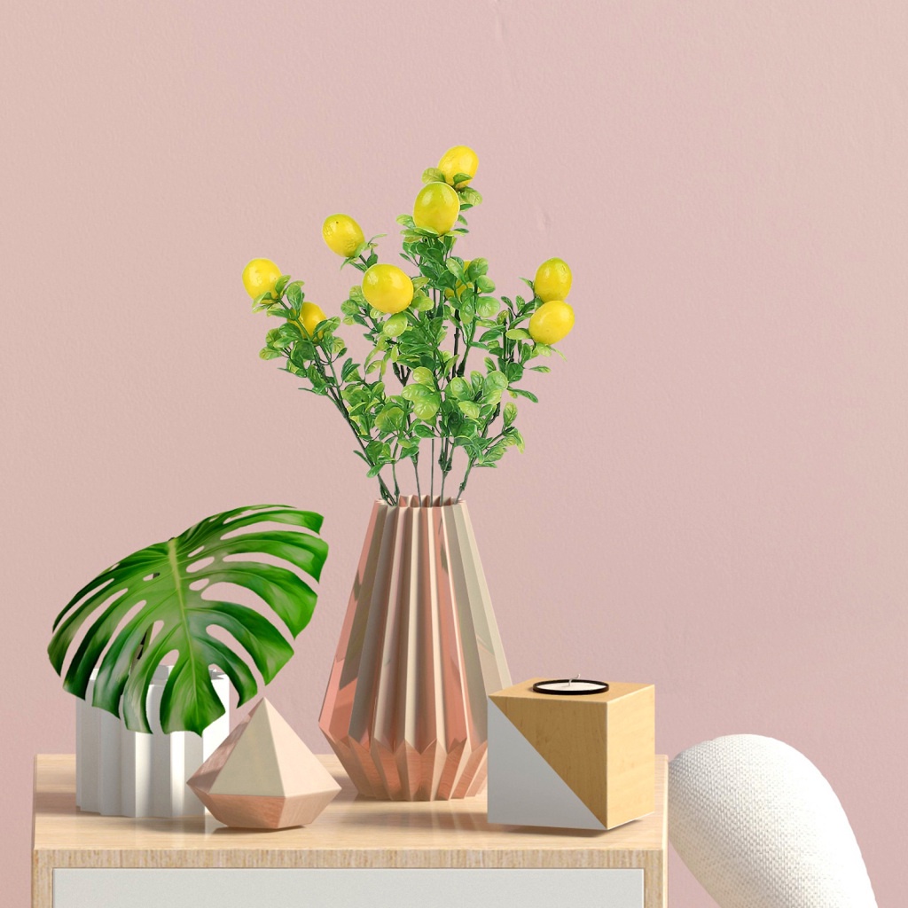 1 Nhánh Chanh Vàng + Xanh Lá Nhân Tạo Bằng Nhựa 36cm Trang Trí Nhà Cửa