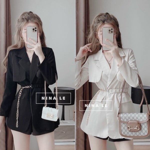 Áo blazer nữ 2 lớp thời trang nữ kiểu dáng hàn quốc phối đai xích sang chảnh A620 SUTANO