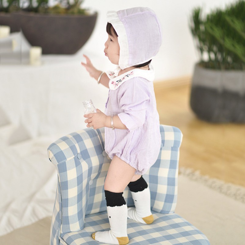 Baby Cute Embroidery Girl Bodysuit cotton jumpsuit+Hats Long Sleeve Clothing Sets
