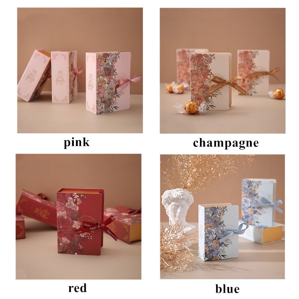 Set 5 hộp đóng gói kẹo hoa bằng giấy Kraft với ruy băng thiết kế sáng tạo thiết kế sáng tạo làm thủ công cho đám cưới