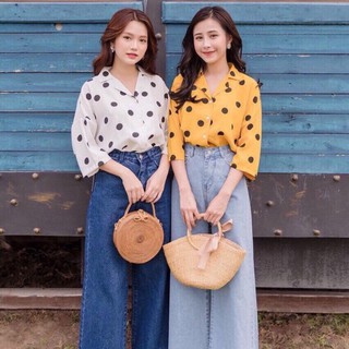 Áo sơ mi và quần jean ống rộng - SET - HA