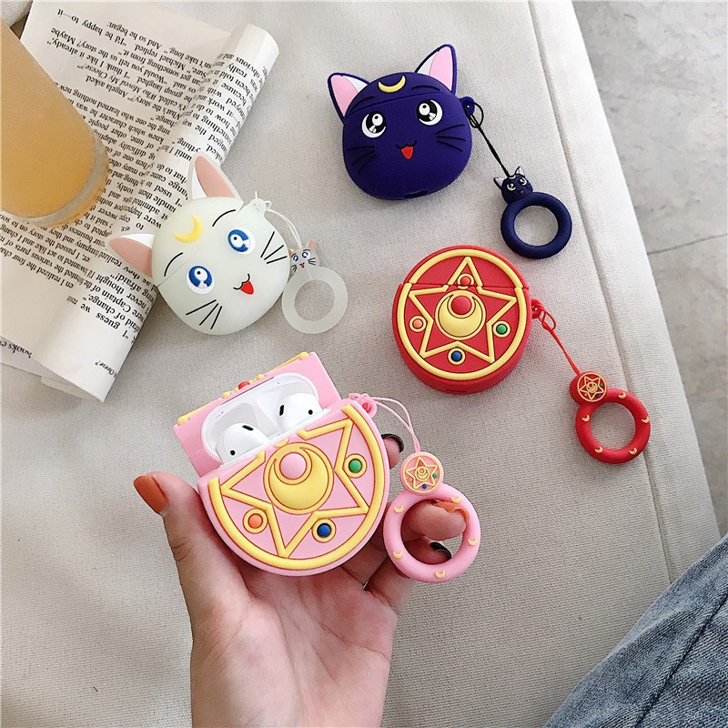 Cute Cartoon Japanese Anime Sailor Moon AirPods1 2 Cover Luna Cat Crystal Star AirPods Silicone Case