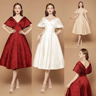 Size >70kg đầm gấm xoè trễ vai