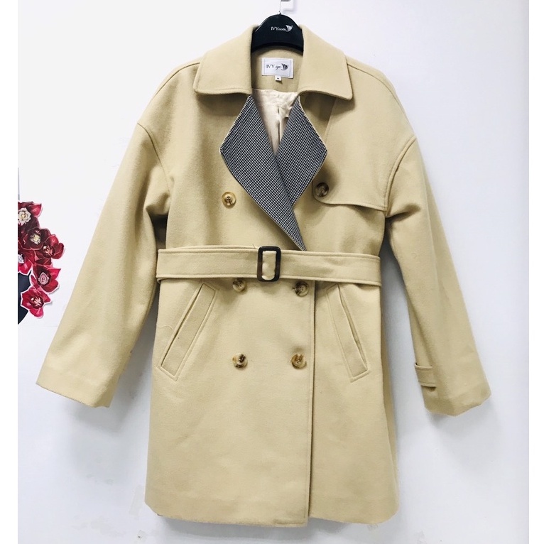 [Mã WABRSB55 giảm 12% đơn 250K] Áo khoác dạ nữ vạt đắp chéo kèm đai MS 71B8431