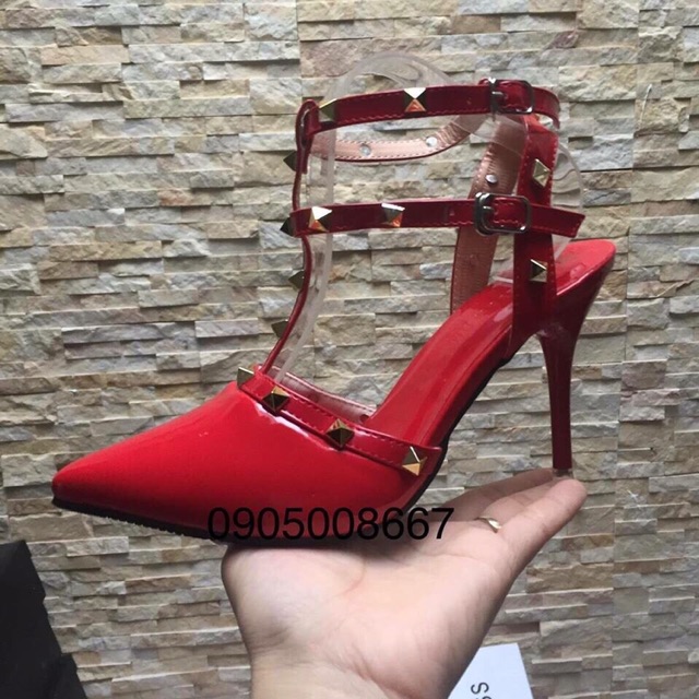 Giày cao gót phối đinh 2 quai cổ chân size 34 đến 40