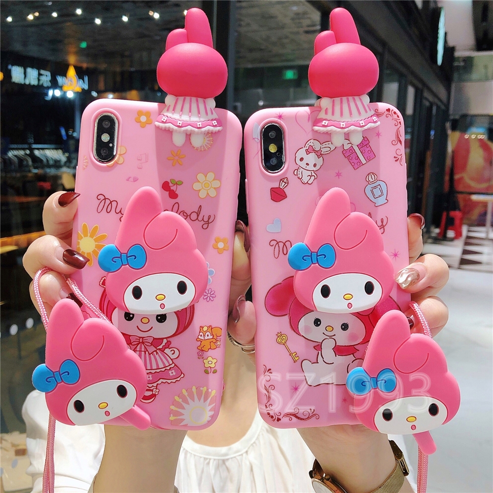 Ốp Lưng Hoạt Hình My Melody Có Dây Đeo Cho Oppo A53 A33 A32 2020 A5 2020 F11 F11 Pro A7 A5S A12 A3S F9 F7 F5 F1S A57 A39 A37 A83 A71