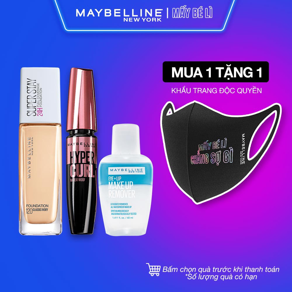 [Bộ sản phẩm] Kem Nền Lâu Trôi Superstay 30ml + Mascara dài cong mi Hyper Curl 9.2ml + Tẩy trang 40ml Maybelline NewYorl | BigBuy360 - bigbuy360.vn
