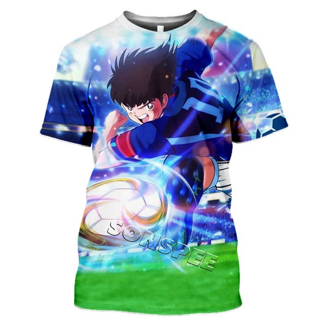 Áo Thun Nam Ngắn Tay In Hình Nhân Vật Hoạt Hình Captain Tsubasa 3D Thời Trang