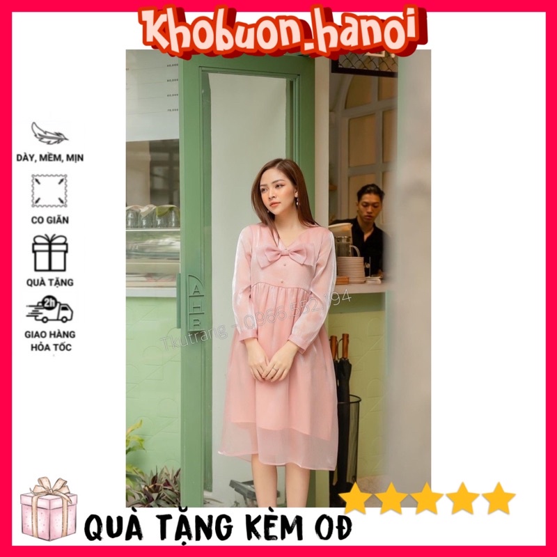 đầm bầu dự tiệc thiết kế màu phấn hồng tiểu thư tkutrang