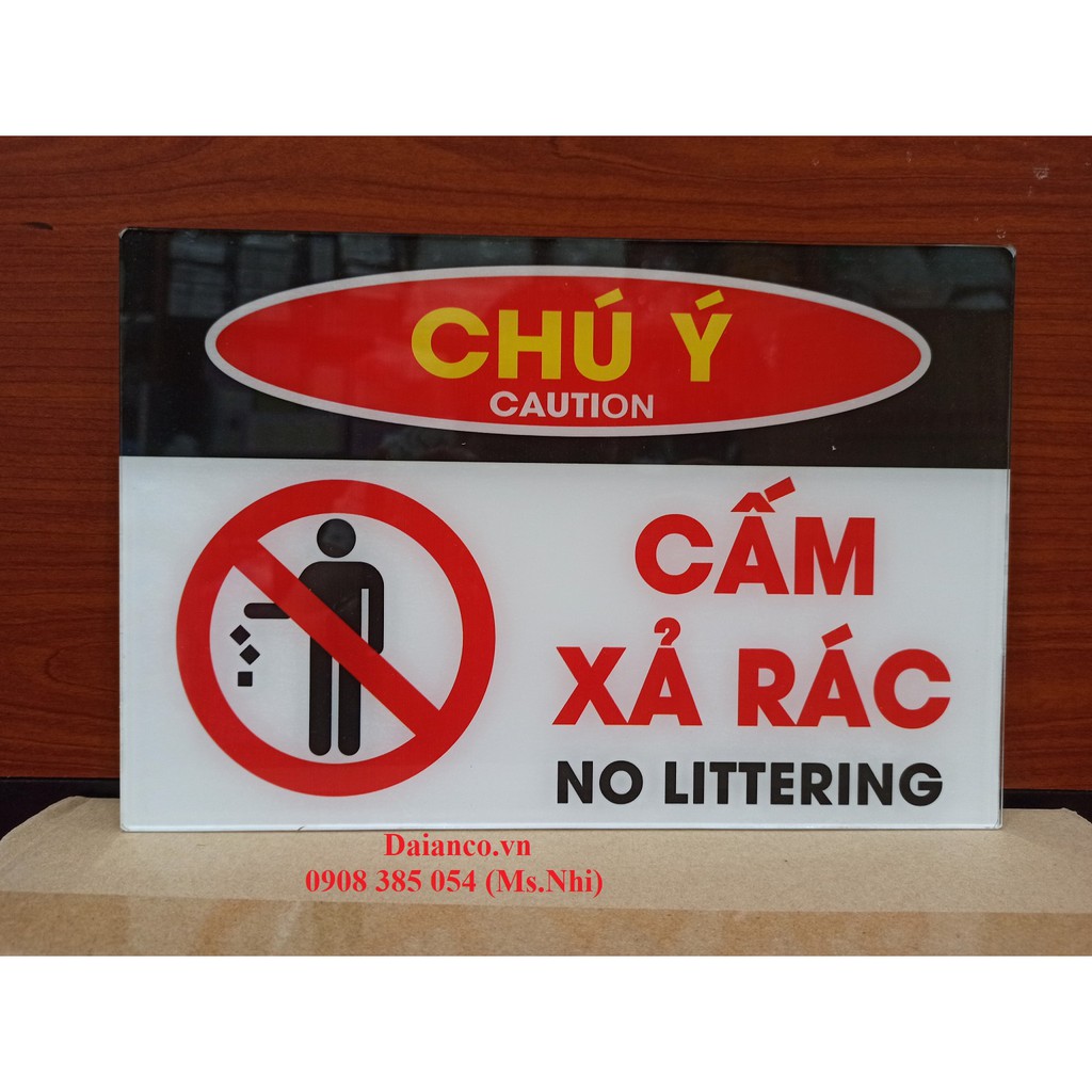 Bảng mica nội dung cấm xả rác- KT20x30cm- Hình thật