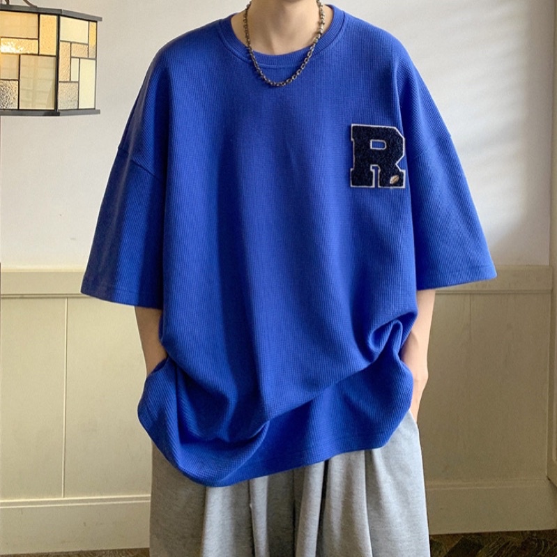 Áo thun unisex,thiết kế tay lỡ dáng rộng thêu xù chữ R 3 màu