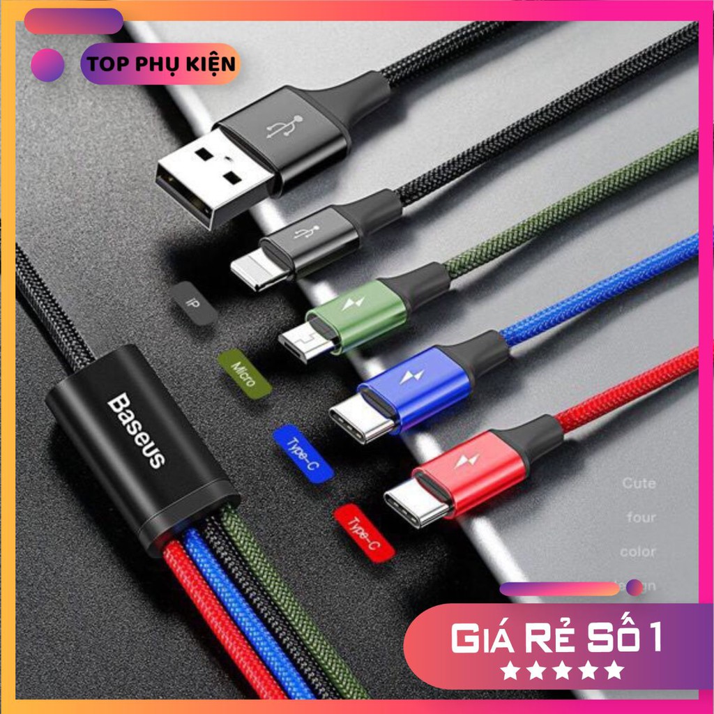 Cáp sạc 4 đầu Baseus (Lightning - Type C - Micro USB) Giá rẻ nhất shopee 2020