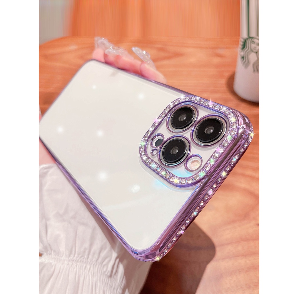 Ốp Điện Thoại TPU Mềm Trong Suốt Mạ Điện Đính Đá Cho iPhone 13 12 Pro Max 11 Pro Max 13pro