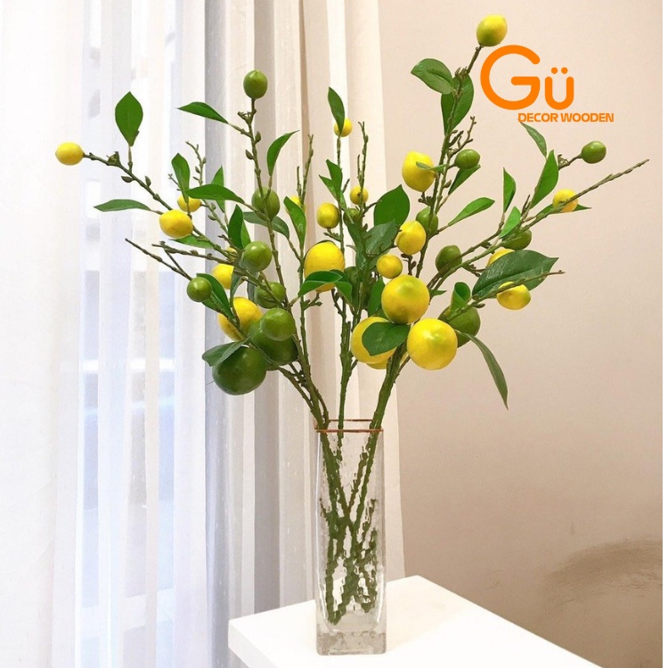 Cây quả chanh, cây chanh giả trang trí cành cao 100cm giống thật - Gu Decor Wooden