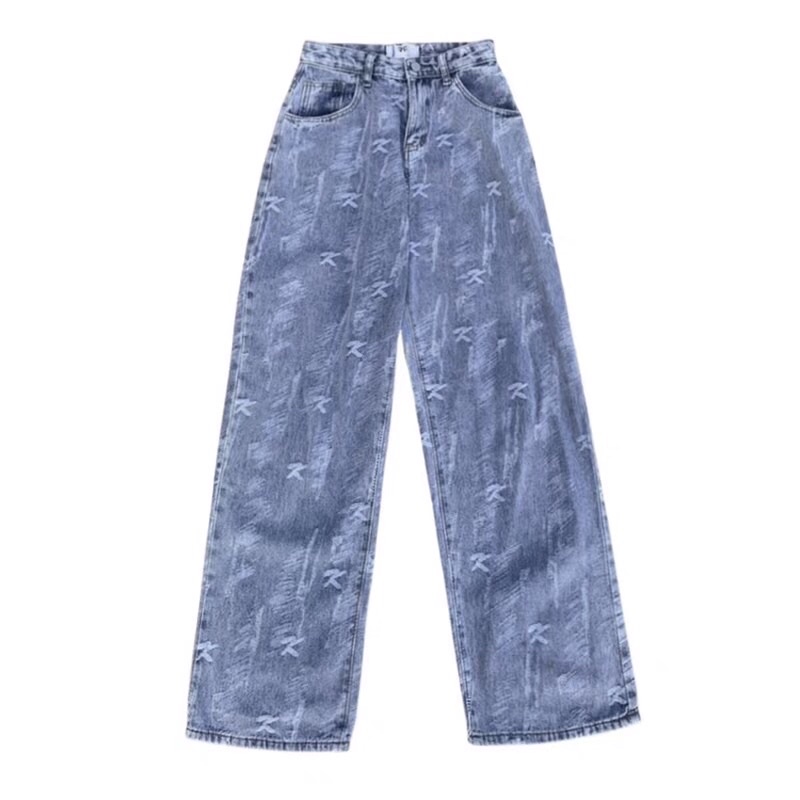 Quần bò jeans ống rộng mài hoạ tiết màu xanh nhạt hiphop siêu chất ❤️