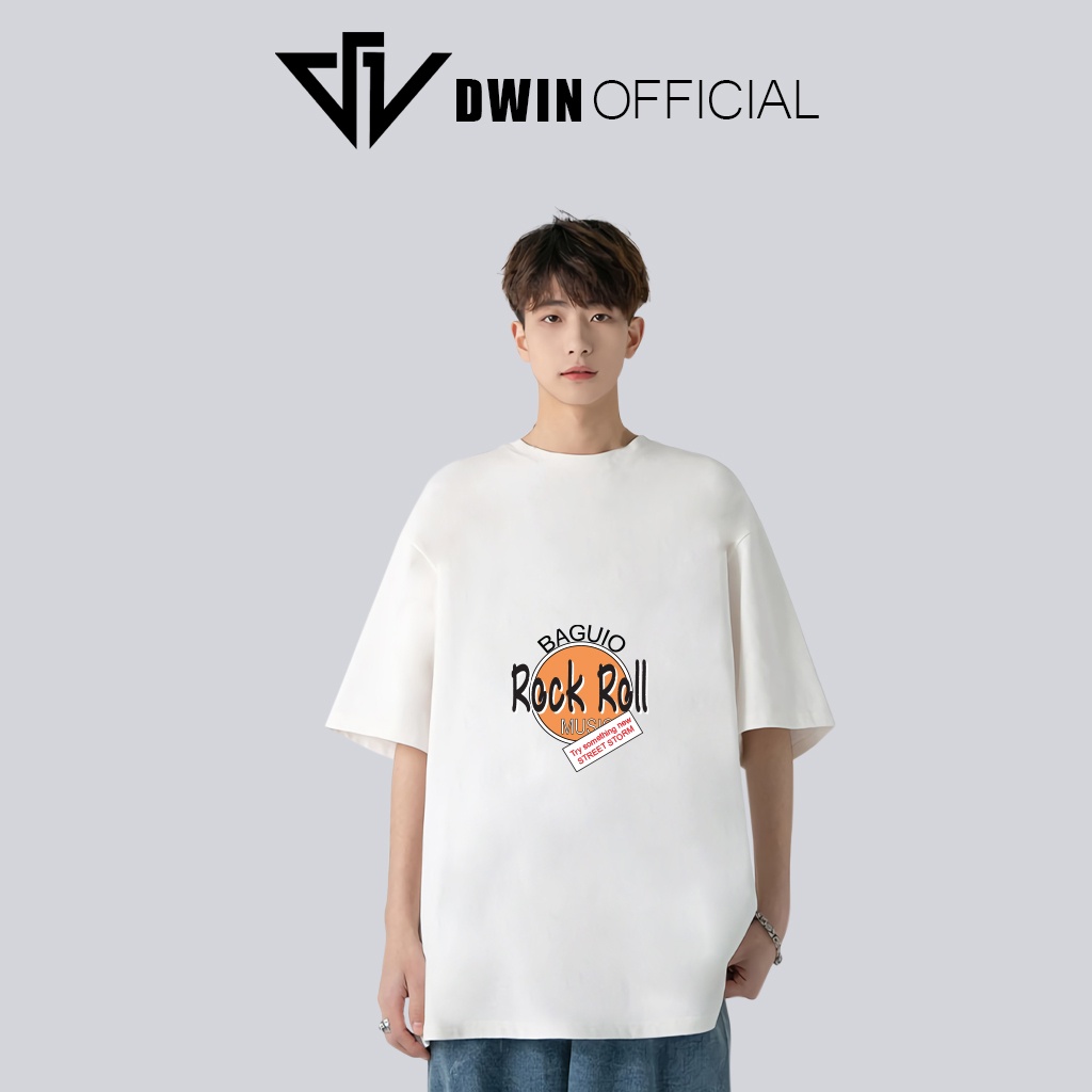 Áo thun unisex chữ rock roll thời trang Dwin basic tee phông trơn nam nữ tay lỡ oversize form rộng