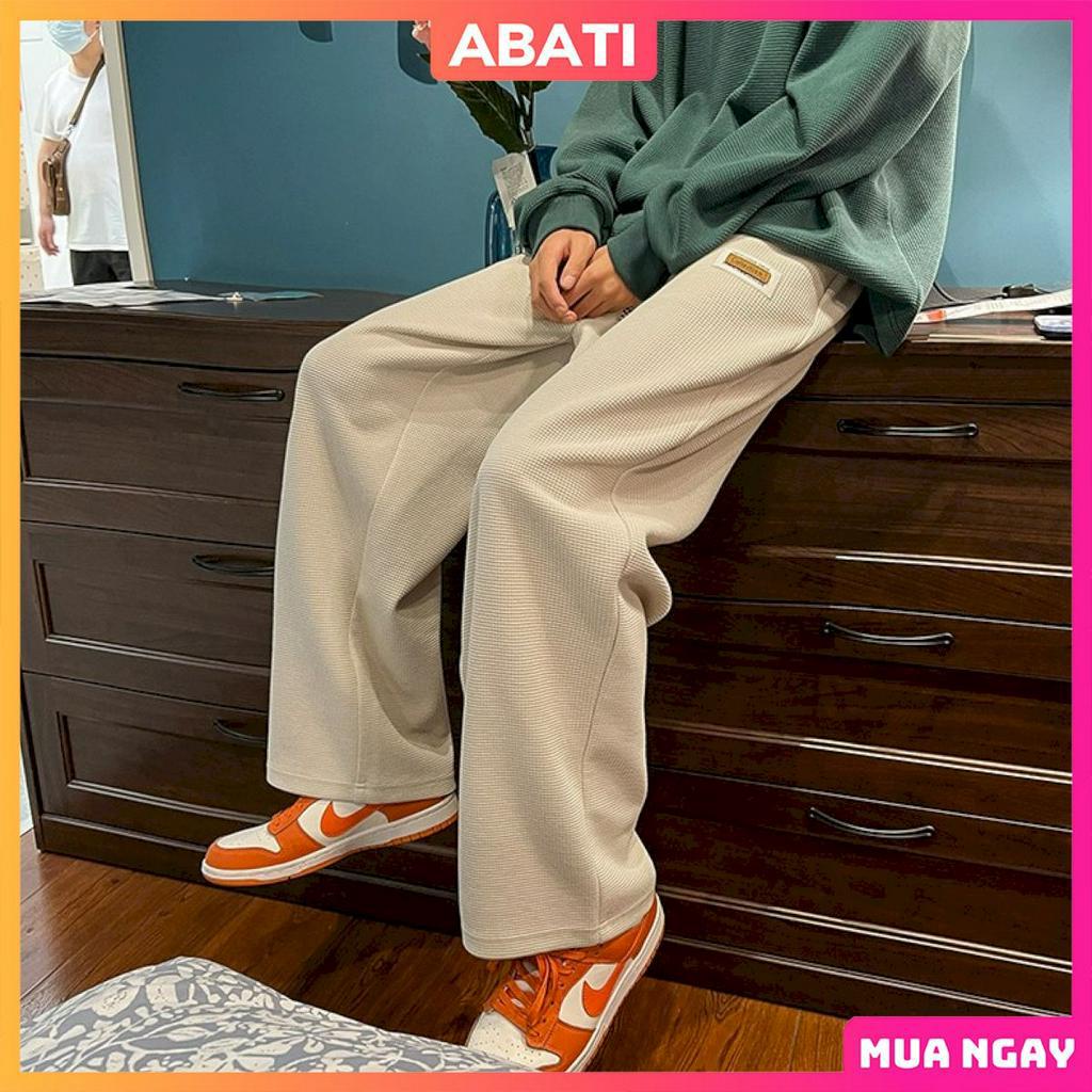 Quần ống rộng nam nữ bigsize vải tổ ong cotton đẹp dày dặn ABATI Quần ống suông baggy unisex hàn quốc đen trắng QN04