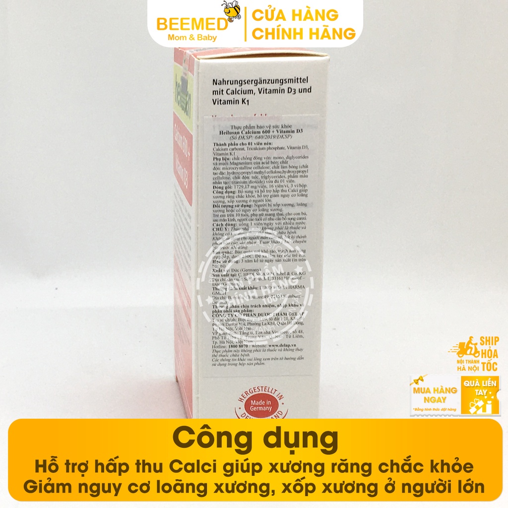 Bổ sung Canxi - Heilusan Calcium 600 + Vitamin D3 - hỗ trợ hấp thu Calci giúp xương răng chắc khỏe - hộp 48 viên