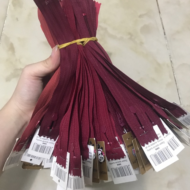 Dây kéo HKK 18cm may quần tây, bóp ví tông đỏ