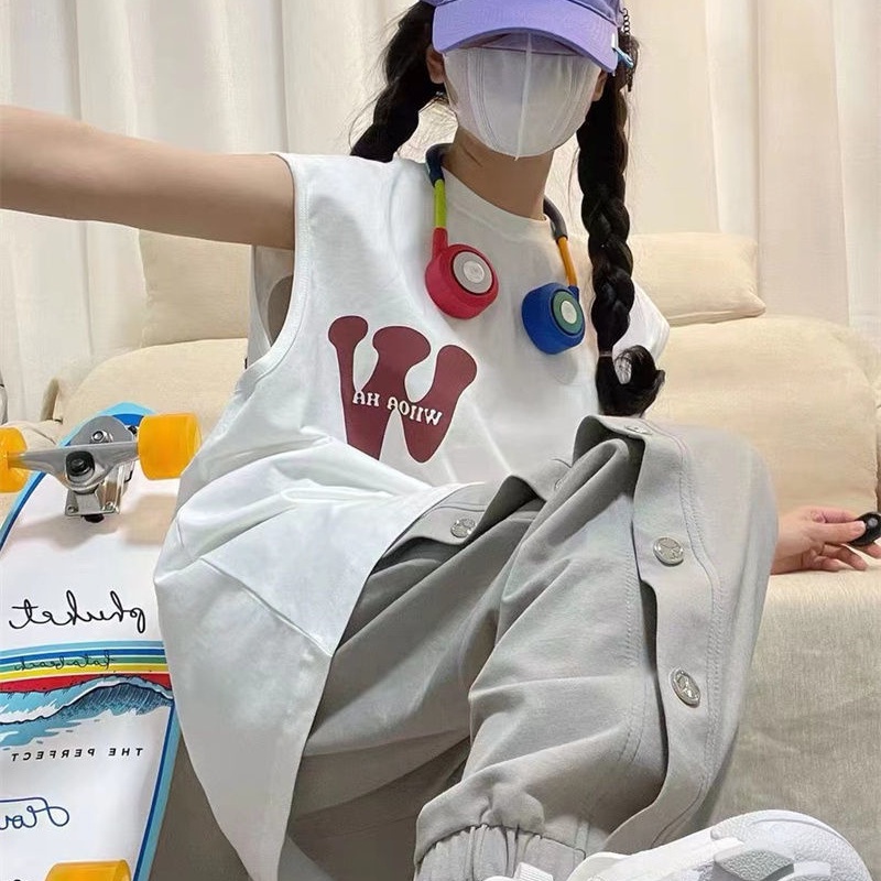 COZOK Áo Thun Thể Thao Sát Nách Dáng Rộng In Chữ Trẻ Trung Hợp Thời Trang