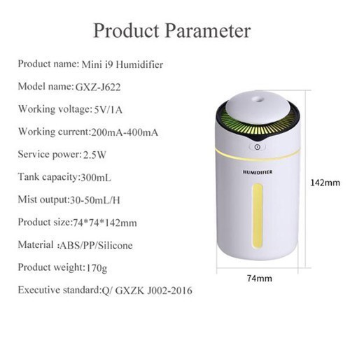 Máy Tạo Độ Ẩm Mini i9 Để bàn Trên Xe Hơi - Máy Tạo Độ Ẩm Mini i9
