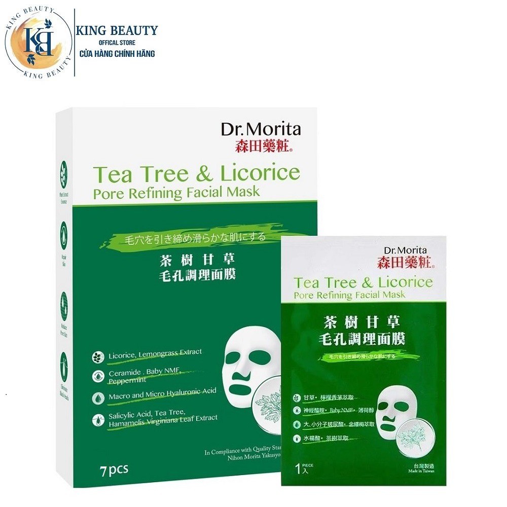 Hộp 7 Mặt Nạ Giảm Mụn, Kiểm Soát Bã Nhờn Dr. Morita Tea Tree &amp; Licorice Pore Refining Facial Mask 30g x 7