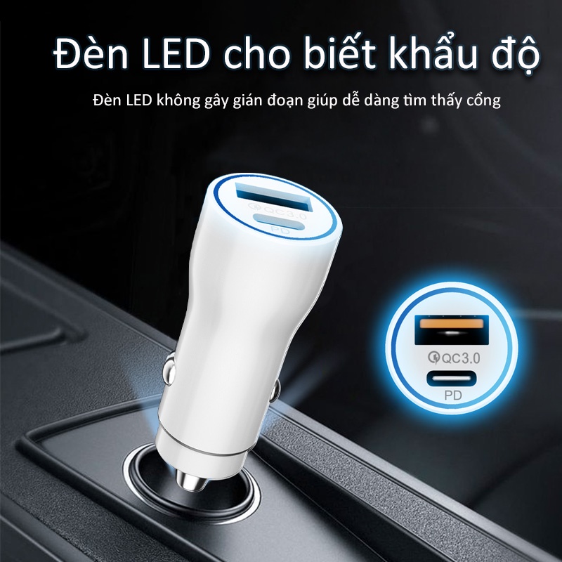 Anytrox Tẩu sạc ô tô sạc nhanh PD 20W QC 18W QC 3.0 USB type c to lighning sạc siêu nhanh 3.0A sạc xe hơi