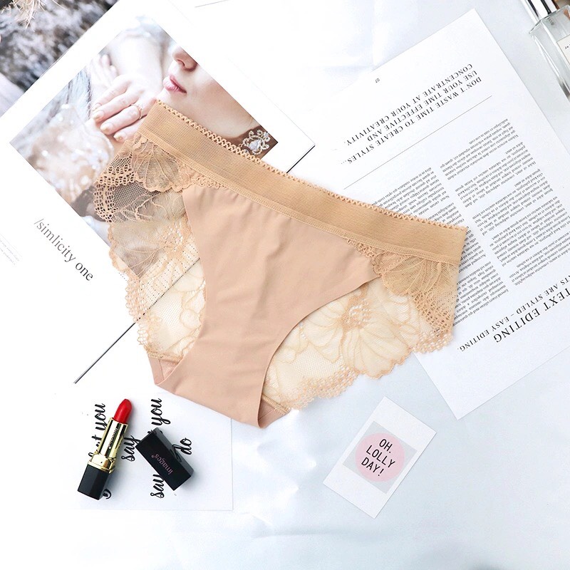 Quần Lót Nữ Thun Lạnh Đúc Su Phối Ren Hoa Cạp Thấp Sexy Mềm Mại PINK STORE QL8423