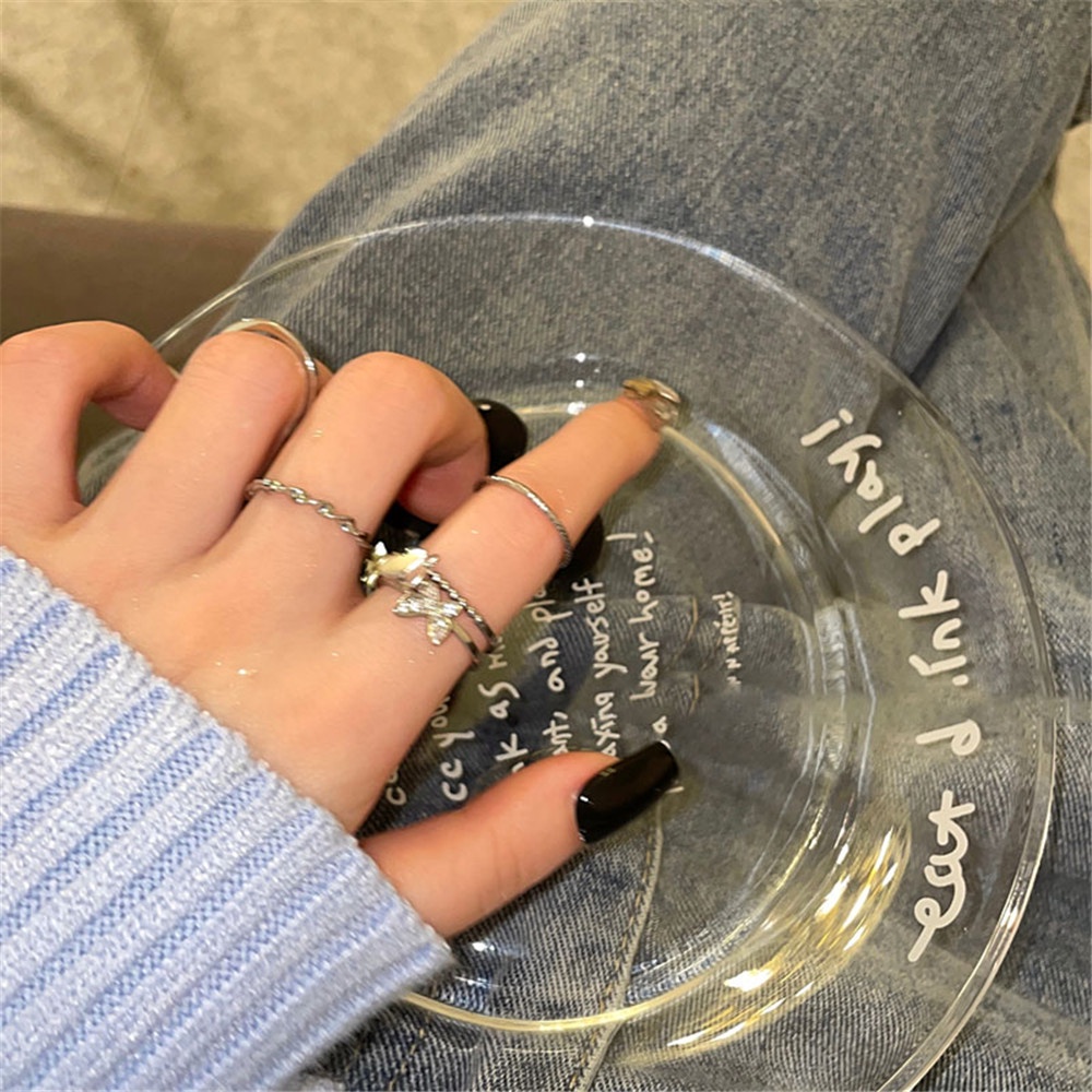 Set 4 nhẫn đeo tay kim loại đính đá thời trang cho nữ
