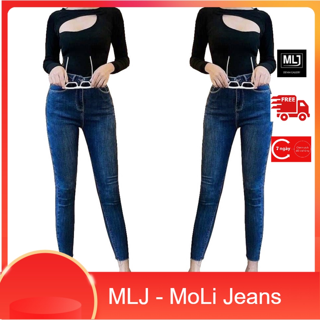 Quần jean dài 9 tấc lưng cao, co dãn mạnh 3814