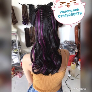 Tóc cột đen line tím - hình thật
