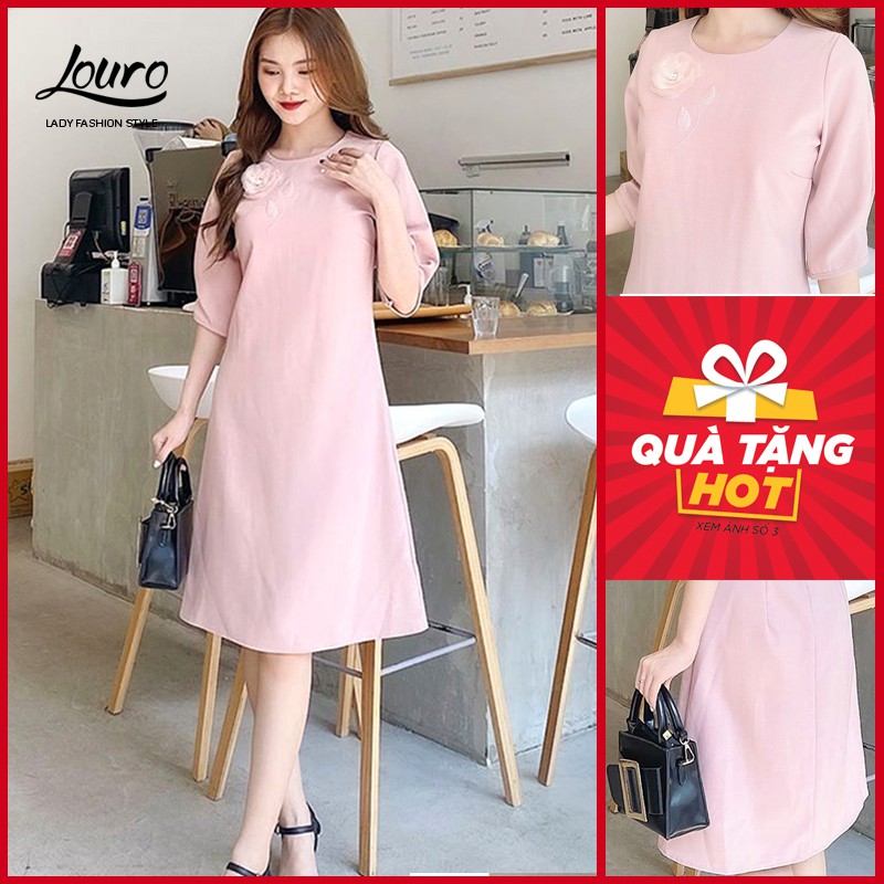 Váy đầm công sở Louro L2111,ẢNH THẬT váy đầm đẹp dáng suông chữ A, thêu hoa thanh lịch, nhẹ nhàng 💝