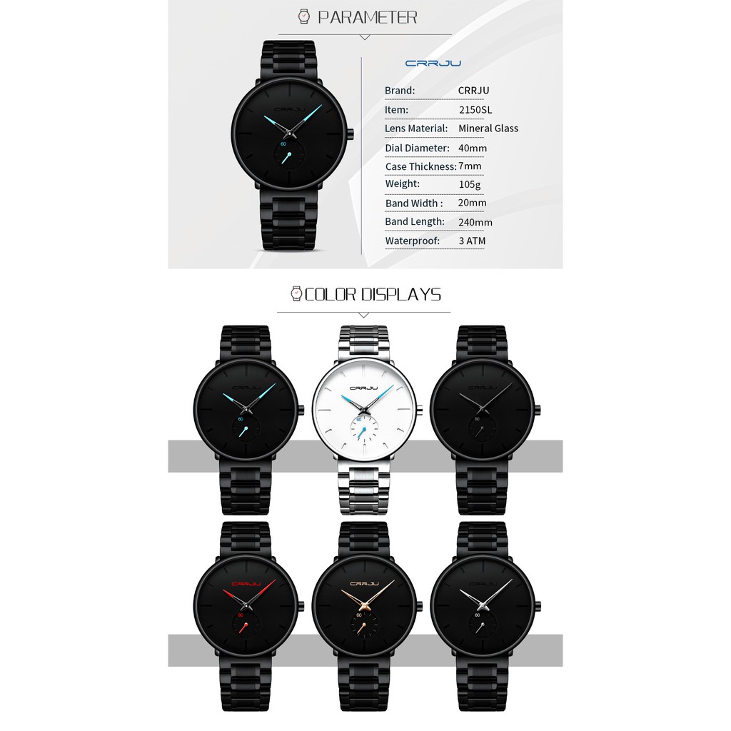Đồng hồ Quartz CRRJU 2150SL thể thao thép không gỉ chống thấm nước dành cho nam