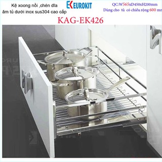 Kệ chén bát xoong nồi Euro âm tủ bếp inox 304, Kệ đa năng ray kéo tủ bếp dưới 60cm,-70cm-80cm-90cm, khuyến mãi phí lắp