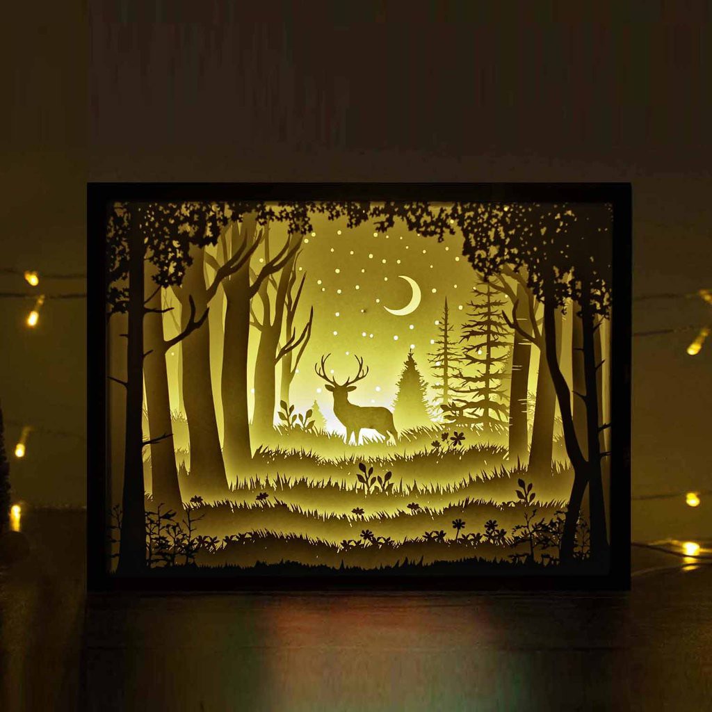 Khung ảnh tranh đèn cắt giấy KIRIGAMI LIGHTBOX khổ A4 gỗ sồi CHẤT LƯỢNG CAO xẻ rãnh ốp lưng