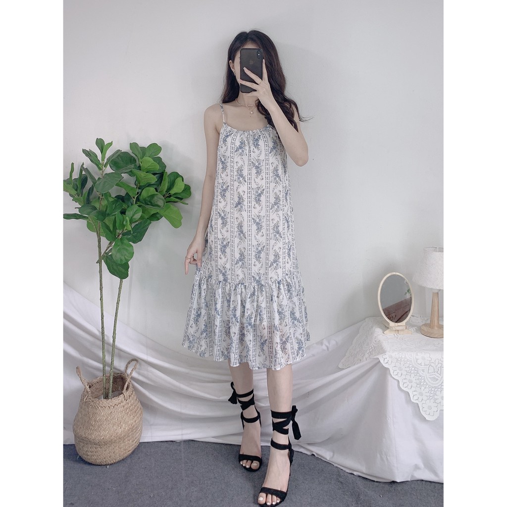 Đầm Hai Dây Voan Hàn Vintage Nữ [FREESHIP] 🌸 Váy 2s hoa nhí dáng suông, đuôi cá điều chỉnh hàng thiết kế Ulzzang HOT 🌸 | BigBuy360 - bigbuy360.vn